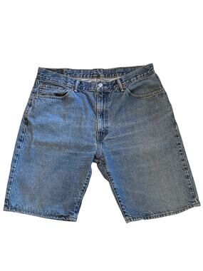 Levis 505 Jean Dad Shorts Mens 38 (36) Blue Denim 100% Cotton Distressed *READ*